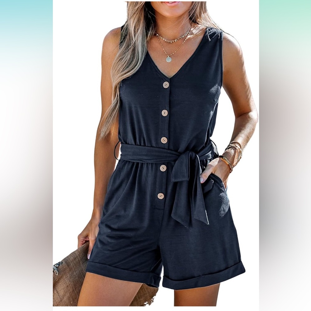 Cupshe Navy Sleeveless Button-Up Jumpsuit